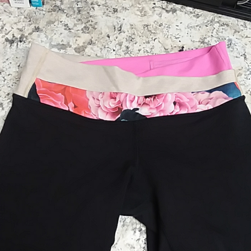 Lululemon floral print on solid black leggings